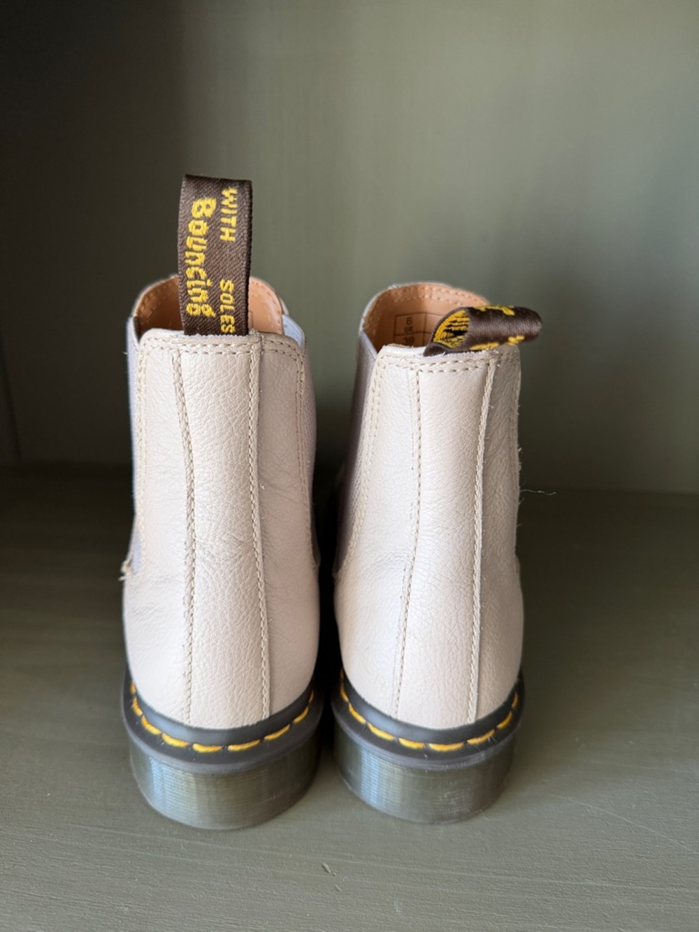 Dr. Martens Cream Leather Chelsea Boots with Yellow Stitching - Picture 4 of 6